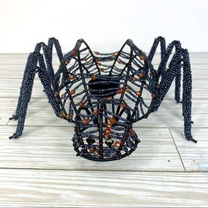 Black Beaded Wire Spider Tealight Candle Holder Halloween Decoration